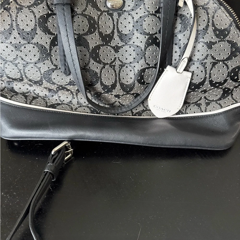 Coach Black and Gray Signature Dome Satchel with Contrast Trim